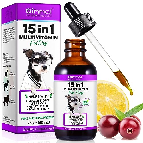 15-in-1-Multivitamintropfen für Hunde, Vitamine und Nahrungsergänzungsmittel für Hunde, natürliche Multivitamine und Mineralien für Hunde – Glucosamin, MSM für Hunde, Hüfte und Gelenke, Immunsystem, H von MINGYITUO