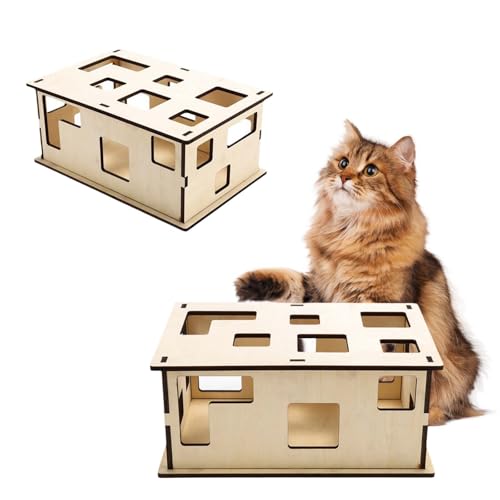 Interaktives Katzenspielzeug Box,30*20*13CM Leckerli-Labyrinth aus Holz,Katzen-Puzzle-Futterbox,Katzenspielzeug,Interaktives Katzenspielzeug,Interessanter Katzenkratzbaum, interaktives Katzenspielzeug von MINZHI