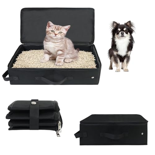 Reise Katzenklo mit Deckel,Faltbare Tragbare Katzentoilette,wasserdichte Katzentoiletten,Reise Faltbar Katzentoilette,für Indoor Outdoor Zuhause Camping Reisen (Schwarz) von MINZHI