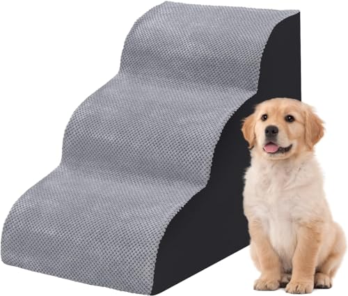 MIOTEQ Gebogene Hundetreppe for hohe Betten, 4-Stufen-Hundetreppe for kleine Hunde und Katzen, Haustiertreppe for Klettern auf hohe Betten, rutschfeste, ausgewogene Haustiertreppe for den Innenbereich von MIOTEQ