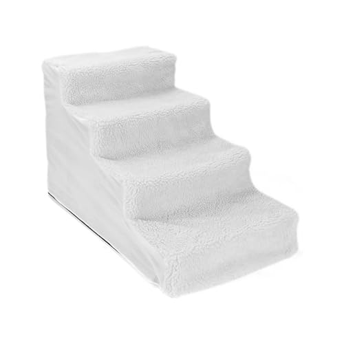 MIOTEQ Haustierstufen, Hundestufe mit waschbarem Plüschbezug, 4-Stufen-Hundetreppe for Sofa, leicht zu besteigende Haustiertreppe for Hunde und Katzen (Color : White) von MIOTEQ