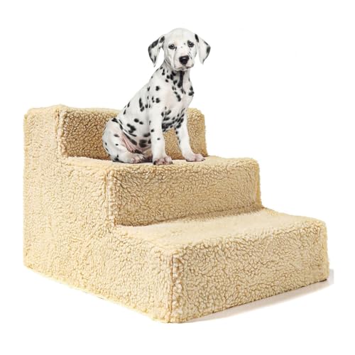 MIOTEQ Haustiertreppe, 3-Stufen-Hundetreppe, Hundetreppe mit waschbarem Plüschbezug, rutschfeste Haustierleiter for Schlafsofa (Color : Yellow) von MIOTEQ