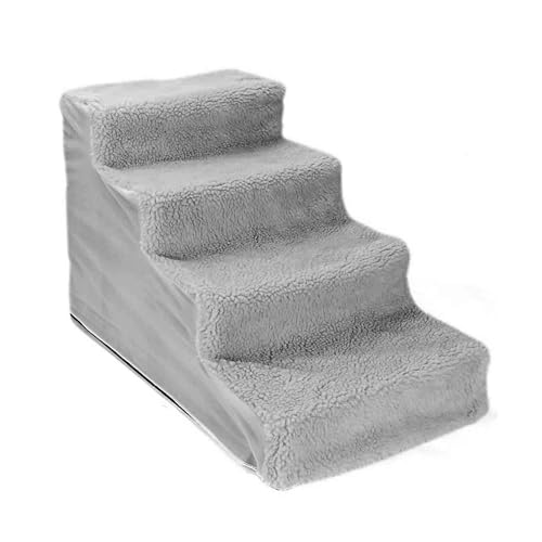 MIOTEQ Haustiertreppe, 4-stufige Hundetreppe mit abnehmbarem und waschbarem Plüschbezug, leichte Kunststoffleiter for kleine Hunde und Katzen (Color : Gray) von MIOTEQ