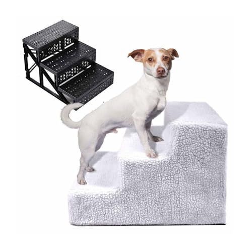 MIOTEQ Hundetreppe, Treppe fürs Bett – rutschfeste Haustiertreppe for kleine Hunde und Katzen, 3-stufige Hunderampe for Sofa mit abnehmbarem Bezug, 45 x 35 x 30 cm (Color : White) von MIOTEQ