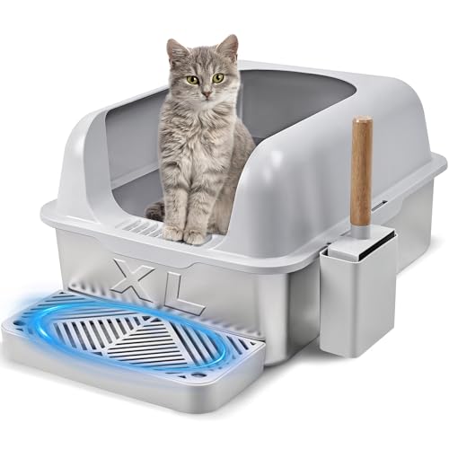 MIRAFIT Katzentoilette aus Edelstahl XL mit hohen Seiten, extra große Katzentoilette aus Metall, mit Katzentoilette, auslaufsicher und geruchlos, einfache Reinigung, Streuschaufel im Lieferumfang von MIRAFIT