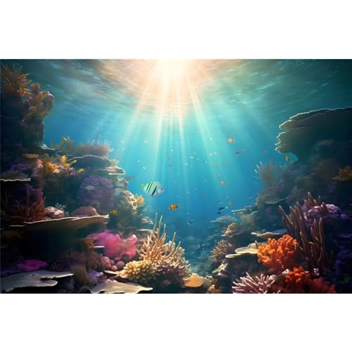 MIRRORANG 180x61cm Ozean Boden Aquarium Hintergrund Sonnenlicht Bunte Koralle Tropische Fische Tank Hintergrund Unterwasserwelt Fisch Tank Bilder von MIRRORANG