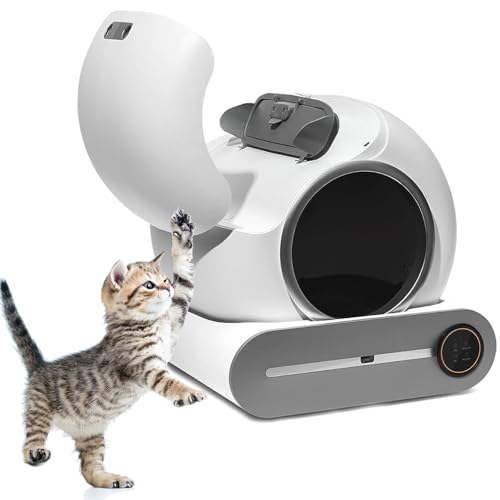 Automatisch Reinigender Katzentoilettenroboter, 65 L+9 L Selbstreinigende Katzentoilette Mit Schutzvorrichtung, App-Gesteuerte Katzentoilette Mit Offenem Design, FüR Mehrere Katzen von MIRRSSET