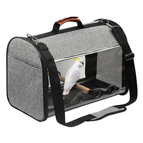 MISETA Papageien, Vogel-Rucksack, Reise-PVC, transparent, für Papageien, Reisekäfig, atmungsaktiv, mit Schultergurt und Ständer aus Holz von MISETA