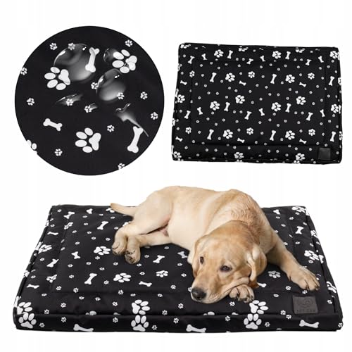 Hundebett Waschbar 120x80cm, Schwarz mit Muster - Komfortables und Hochwertiges Dog Bed für Hunde - Schlafplätze & Möbel für Hunde, Robuste und Pflegeleichte Hundematte für den Alltag in Innenräumen von MISIOO