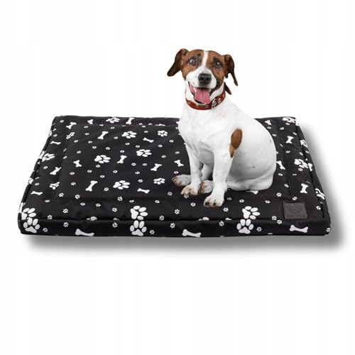 Hundebett Waschbar 70x50cm, Schwarz mit Muster - Komfortables und Hochwertiges Dog Bed für Hunde - Schlafplätze & Möbel für Hunde, Robuste und Pflegeleichte Hundematte für den Alltag in Innenräumen von MISIOO