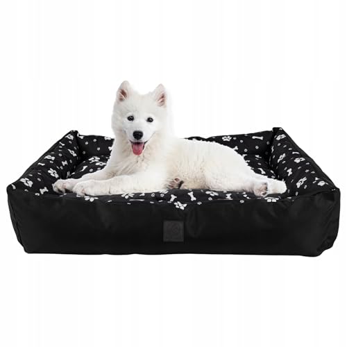 MISIOO Hundebett Kleine Hunde 75x55cm - Waschbares und Bequemes Hundebett, Schwarz mit Muster - Komfortables und Pflegeleichtes Dog Bed für Kleine Hunde und Haustiere - Ideal für Zuhause Pet Zen von MISIOO