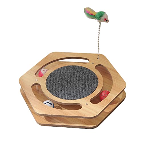 MISNODE Holz-Katzenspielzeug Katzenspiel mit Glockenrollball, Katzenzubehör, lustige Roller-Katzenspielzeugbälle, Katzenkratz-Pads, Spaß für Katzen und Kätzchen, Geschenke für Ihre Katzen von MISNODE