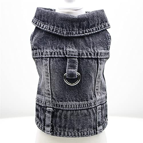 Hunde-Jeansjacke, cooler blauer Denim-Mantel für kleine und mittelgroße Mädchen, Jungen, Welpen, Kleidung, bequem, Revers, Geschirr, Weste mit D-Ring für die Leine von MISS PET