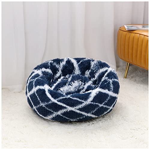 MISSMAO Deluxe-Haustierbett,für Katzen und Hunde, Hundebett Katzenbett Flauschig Rund aus Plüsch Donut Kuscheliges Hundekissen Hundekorb Waschbar,B-Navy,120cm von MISSMAO