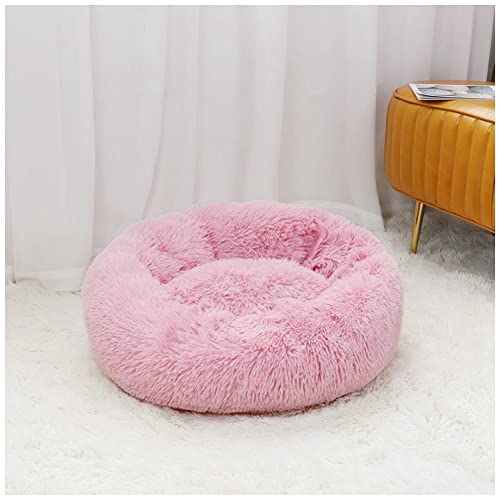 MISSMAO Deluxe-Haustierbett,für Katzen und Hunde, Hundebett Katzenbett Flauschig Rund aus Plüsch Donut Kuscheliges Hundekissen Hundekorb Waschbar,Beige Pink,100cm von MISSMAO