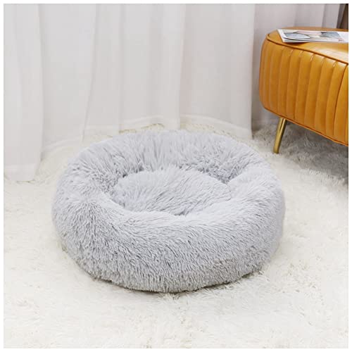 MISSMAO Deluxe-Haustierbett,für Katzen und Hunde, Hundebett Katzenbett Flauschig Rund aus Plüsch Donut Kuscheliges Hundekissen Hundekorb Waschbar,Grau1,70cm von MISSMAO