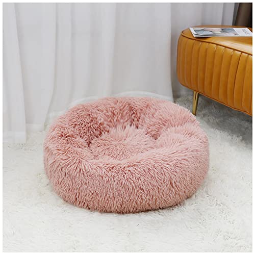 MISSMAO Deluxe-Haustierbett,für Katzen und Hunde, Hundebett Katzenbett Flauschig Rund aus Plüsch Donut Kuscheliges Hundekissen Hundekorb Waschbar,Pink2,90cm von MISSMAO