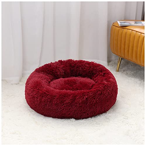 MISSMAO Deluxe-Haustierbett,für Katzen und Hunde, Hundebett Katzenbett Flauschig Rund aus Plüsch Donut Kuscheliges Hundekissen Hundekorb Waschbar,Rot,40cm von MISSMAO