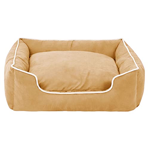 MISSMAO Hundebett für Mittelgroße und Grosse Hunde, Dickes und Flauschiges Hundebett, Waschbar Hundekorb Hundesofa, rutschfeste Hundematte Hundebetten,Khaki,S(58x50x18cm) von MISSMAO