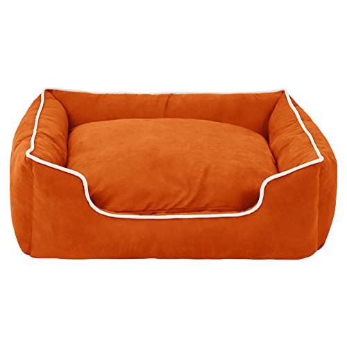 MISSMAO Hundebett für Mittelgroße und Grosse Hunde, Dickes und Flauschiges Hundebett, Waschbar Hundekorb Hundesofa, rutschfeste Hundematte Hundebetten,Orange,M(68x58x20cm) von MISSMAO