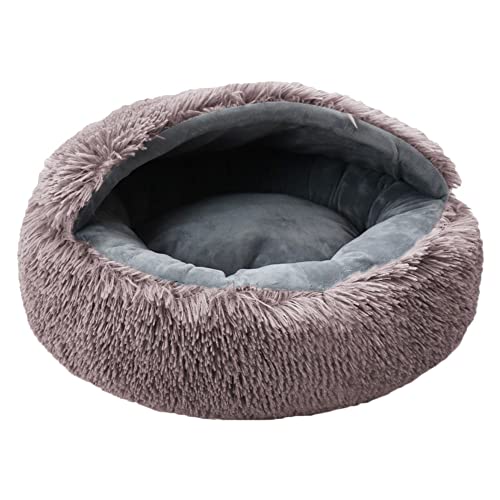 MISSMAO Rundes Katzenbett Tierbett Hundebett, Haustierbett Waschbar Warmes Kissen Flauschig Hundesofa Katzensofa rutschfest für kleine Katzen und Welpen,Beige Brown,One Size(50x50x18cm) von MISSMAO