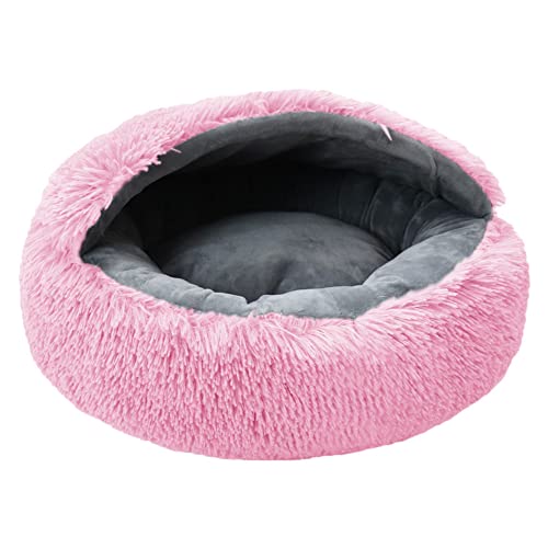 MISSMAO Rundes Katzenbett Tierbett Hundebett, Haustierbett Waschbar Warmes Kissen Flauschig Hundesofa Katzensofa rutschfest für kleine Katzen und Welpen,Beige Pink,One Size(50x50x18cm) von MISSMAO