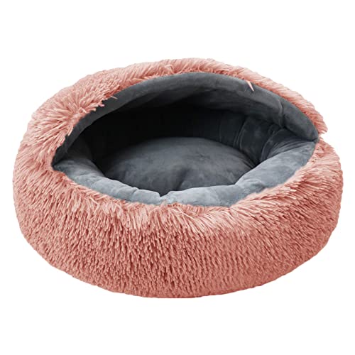 MISSMAO Rundes Katzenbett Tierbett Hundebett, Haustierbett Waschbar Warmes Kissen Flauschig Hundesofa Katzensofa rutschfest für kleine Katzen und Welpen,Pink2,One Size(50x50x18cm) von MISSMAO