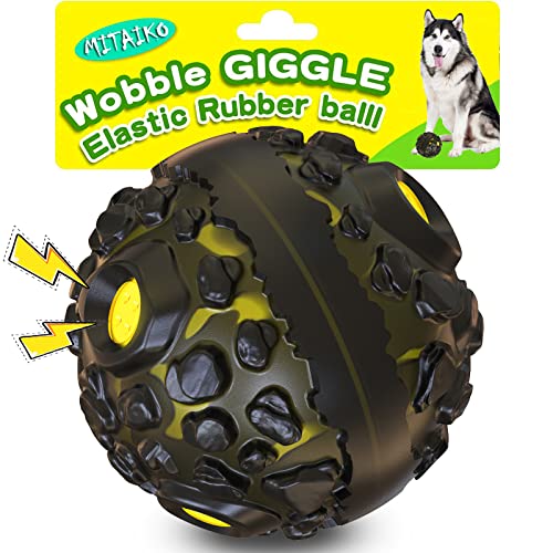 MITAIKO Hundespielzeug Ball für Aggressive Kauer, interaktives Apportieren Hundeball mit lustigem Quietschgeräusch, ungiftiges elastisches Gummi Pet Kauspielzeug, Schwarz & Gelb von MITAIKO
