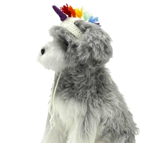 MITOCAPY Einhorn-Hut für Hunde und Katzen, handgefertigt, gestrickt, lustiges Hundekostüm, Hundehut für kleine Hunde, Geburtstagshut, Katzenpartyhut (Regenbogen) von MITOCAPY