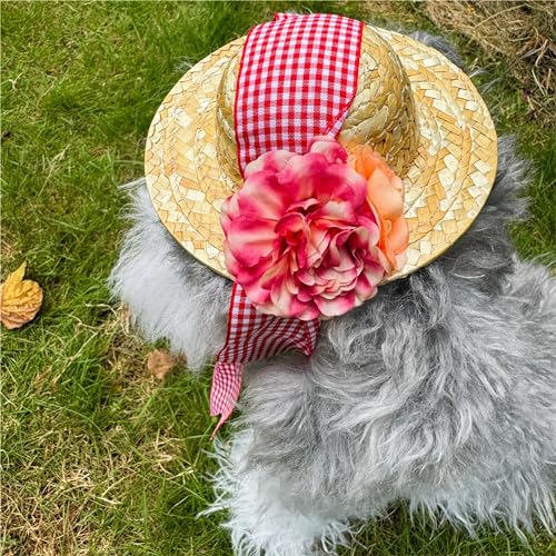 MITOCAPY Handgefertigter Sombrero-Hut für Hunde, ländlicher Stil, Katzenhut, Sonnenkappe, Zubehör für Katzen und kleine Hunde, Geburtstagshut für Party, Ausgehen, Foto-Requisite von MITOCAPY
