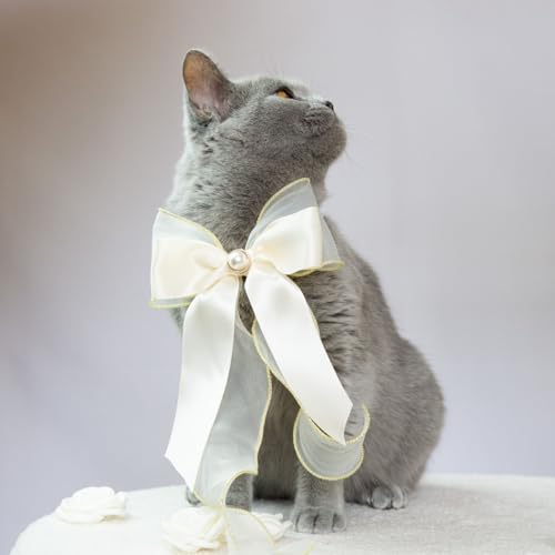 MITOCAPY Handgefertigtes Hundehalsband mit Schleife, Spitze, niedliches Geburtstagsgeschenk für Katzen und Welpen, verstellbares, klassisches Hundekostüm und Katzen-Outfit für Party, Foto-Requisite von MITOCAPY