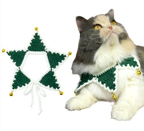 MITOCAPY Handgefertigtes Katzen-Weihnachtsoutfit und Hundekostüm, gestrickte Hundekleidung mit geräuschloser Glocke, verstellbare Passform, fünfzackiges Stern-Bandana für Katzen und Hunde, von MITOCAPY