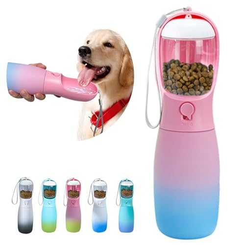 MITOCAPY Hunde-Wasserflasche, 540 ml, tragbarer Wassernapf mit Trinknapf und Futternapf, einzigartige Welpenutensilien für Spaziergänge im Freien, Reisen (Rosa und Blau) von MITOCAPY