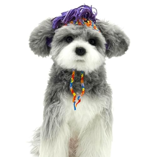 MITOCAPY Handgefertigtes gestricktes Punk-Katzen-Outfit und Hundekostüm, lustige lila Hunde-Geburtstagshüte für kleine und mittelgroße Hunde und Katzen, Katzenkostüm für Ausflüge, Alltag, Party von MITOCAPY