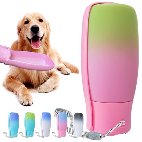 MITOCAPY Tragbare Hunde-Wasserflasche, lebensmittelechtes Material, BPA-frei, auslaufsicherer Wassernapf-Spender, Reise-Hundezubehör für Outdoor-Spaziergänge, Camping, Hundegeburtstagsgeschenke (Rosa von MITOCAPY