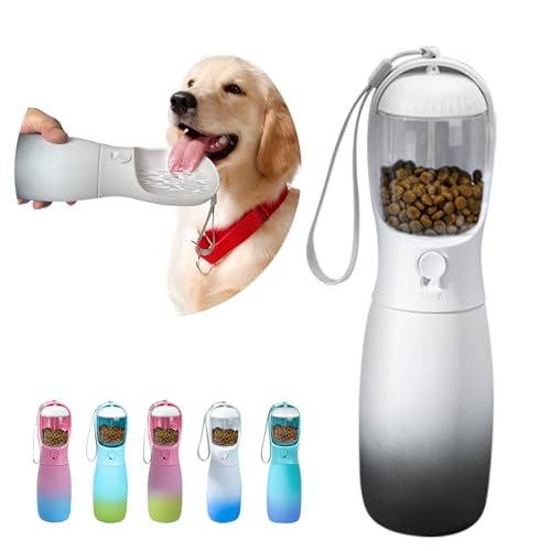 MITOCAPY Tragbare Hundewasserflaschen, 2-in-1-Haustier-Wasserflasche mit Futterbehälter, moderner Hundewasserspender, Outdoor-Hundezubehör für Camping, Wandern (19 Unzen, Schwarz & Weiß) von MITOCAPY