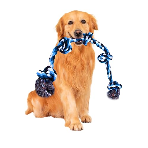MIUUIPI Hundespielzeug Knoten Tau, 94cm XXL Hundespielzeug für Aggressive Kauer, Interaktives Spielzeug Hundeseil, Gedrehtes Zerrspielzeug Hund mit 5 Knoten für Mittelgroße Hunde von MIUUIPI