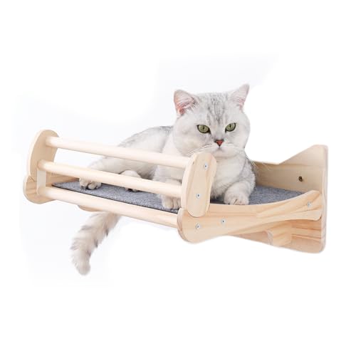 MIUZMORE Kletterwand Katzen, Katzen Wandelemente aus Kiefernholz, inklusive Katzenbett und Kratzmatte Katze – Katzen Kletterwand von MIUZMORE