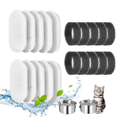 Katzenwasserbrunnenfilter, 20 Stück, Katzenbrunnenfilter, Ersatzfilter für 2 l und 3,2 l Edelstahl-Katzen-Wasserbrunnen, Haustier-Wasserbrunnenfilter (10 Filter und 10 Schwämme) von MIXC