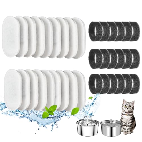 Katzenwasserbrunnenfilter, 36 Stück, Katzenbrunnenfilter, Ersatzfilter für 2 l und 3,2 l Edelstahl-Katzen-Wasserbrunnen, Haustier-Wasserbrunnenfilter (18 Filter und 18 Schwämme) von MIXC