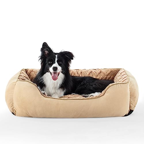 MIXJOY Hundebett Grosse Hunde, Hundekorb Waschbar, Hundebetten HundeköRbchen mit Hoher Rand, rutschfest Hundesofa, Hundebett Flauschig XL, für Kleine, Mittelgroße & Große Hunde, Beige 89 x 63 x 23cm von MIXJOY