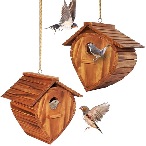 2er Set MIXUMON Vogelhäuser für Außen Erdbeerform, Outdoor 2 Vogelhaus Zimmer für 2 Vogelfamilien Bluebird Finken Kardinäle Hängendes Vogelhaus für Garten (2 Stück) von MIXUMON