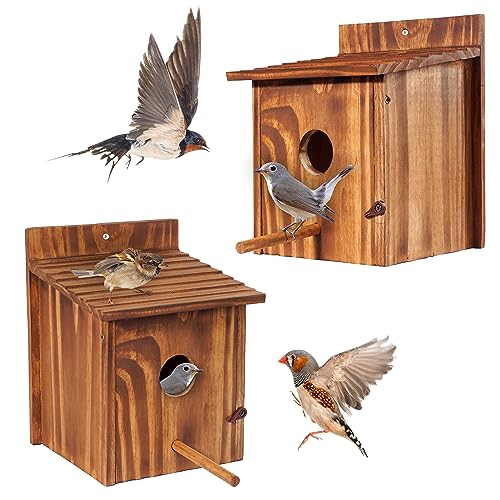 2er Set MIXUMON Vogelhäuser für Draußen Outdoor 2 Vogelhaus Zimmer für 2 Vogelfamilien Bluebird Fink-Kardinäle Hängendes Vogelhaus für Garten von MIXUMON