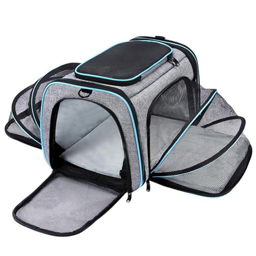 MIZAZBOX Erweiterbare Haustier-Tragetasche, von Fluggesellschaften zugelassene Haustier-Rucksack-Tragetasche für Hunde, Katzen, Welpen, Kätzchen, reisefreundlich mit bequemem Fleece-Bett von MIZAZBOX