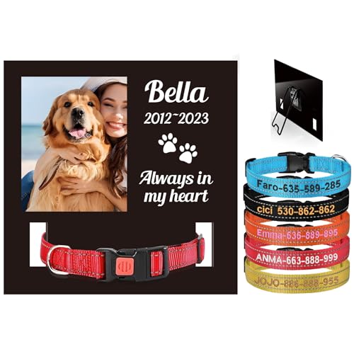 MJARTORIA Personalisiert Hund Katze Grabplatte mit Namen Foto aus Acryl mit Halsband, Individuelles Grabschmuck Wetterfest für Tiergrab Grab von MJARTORIA