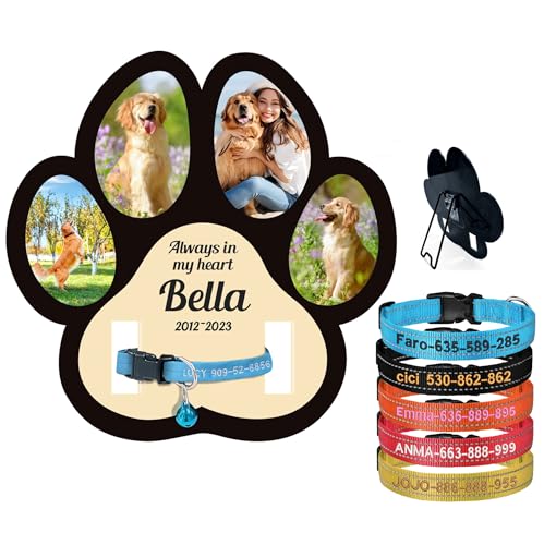 MJARTORIA Personalisiert Hund Katze Grabplatte mit Namen Foto aus Acryl mit Halsband, Individuelles Grabschmuck Wetterfest für Tiergrab Grab von MJARTORIA