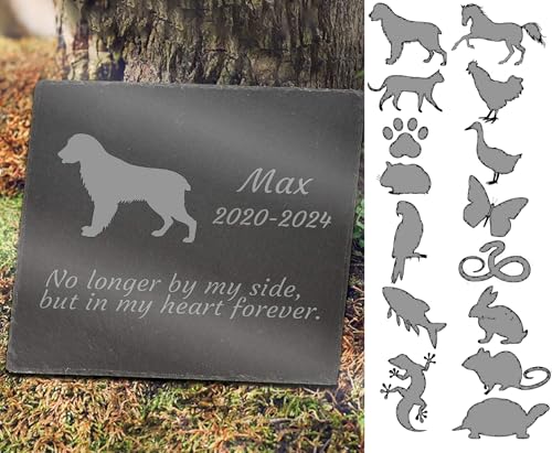 MJARTORIA Personalisiert Tiergrabstein Haustier Grabstein Grabplatte mit Namen Datum Wunschtext, Individuelles Grabschmuck Wetterfest für Draußen Tiergrab Schild Gedenktafel Katze von MJARTORIA