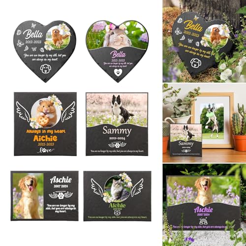 MJARTORIA Personalisiert Tiergrabstein Hund Katze Grabstein Grabplatte mit Namen Datum Foto, Individuelles Grabschmuck Wetterfest für Draußen Tiergrab Schild Gedenktafel Kaninchen von MJARTORIA