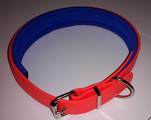 MJH Biothane Halsung 38mm breit in orange mit Neopren blau unterlegt Diverse Größen (50-55cm) von MJH