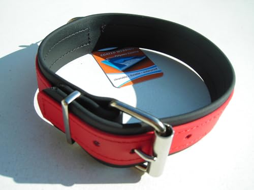 MJH Halsband Berta verstellbar Beta Biothane schwarz auf rot 38mm breit & vernäht (40-46cm) von MJH